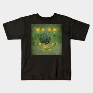 Wonderful peacock with flowers Kids T-Shirt